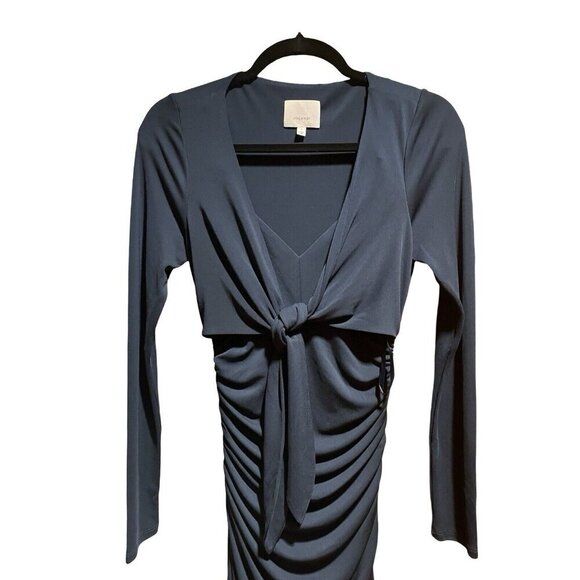 NEW Cinq à Sept Brenna Tie Front Long Sleeve Midi Dress Dark Teal Peacock Size 4 - Picture 12 of 14